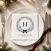Persoonlijke blauwe winter toile monogram Kerstmis