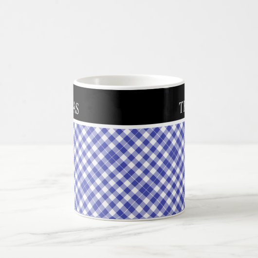 Persoonlijke Blauwe Witte Gingham Aangepaste Naam Koffiemok (Center)