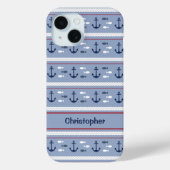 Persoonlijke Blauwe Witte Nautilische Ankers Case-Mate iPhone Case (Achterkant)