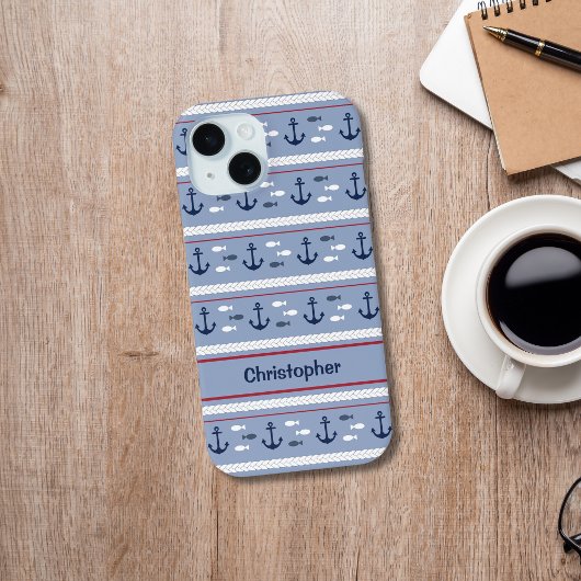 Persoonlijke Blauwe Witte Nautilische Ankers Case-Mate iPhone Case