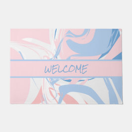 Persoonlijke Blauwe Witte Roze Marmer Draai Abstra Deurmat