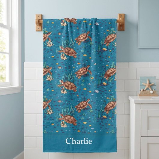 Persoonlijke Blauwe Zeeschildpad Badhanddoek