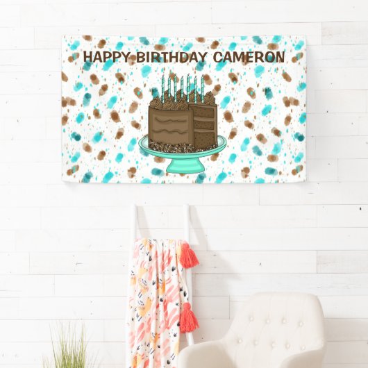 Persoonlijke Blauwgroen en bruine Stippen Happy Bi Spandoek (Insitu)