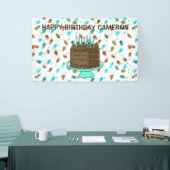 Persoonlijke Blauwgroen en bruine Stippen Happy Bi Spandoek (Beurs)