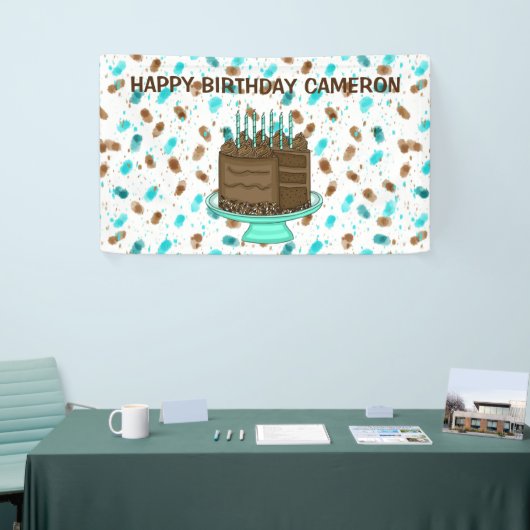 Persoonlijke Blauwgroen en bruine Stippen Happy Bi Spandoek (Beurs)