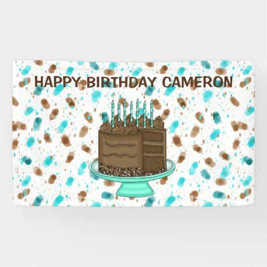 Persoonlijke Blauwgroen en bruine Stippen Happy Bi Spandoek (Horizontaal)