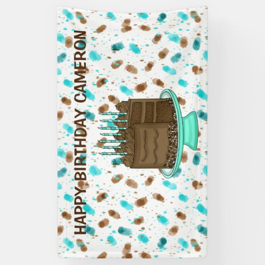 Persoonlijke Blauwgroen en bruine Stippen Happy Bi Spandoek (Verticaal)