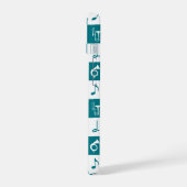 Persoonlijke blauwgroen en witte muzieknoten iPhone 15 case (Linkerkant)