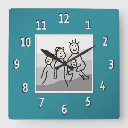 Persoonlijke Blauwgroen foto met omlijsting Vierkante Klok (Voorkant)