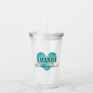 Persoonlijke blauwgroen hartbridesmaidepartij acryl drinkbeker