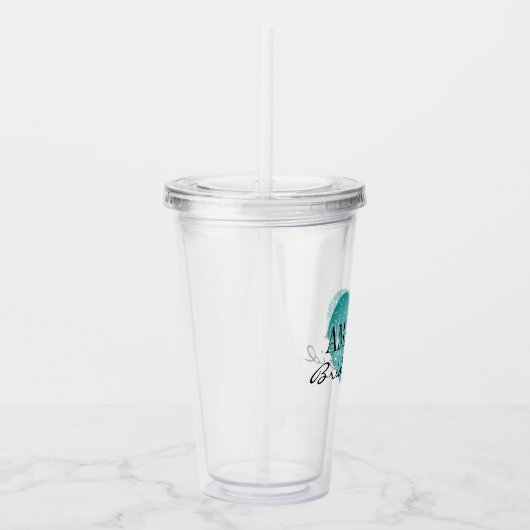 Persoonlijke blauwgroen hartbridesmaidepartij acryl drinkbeker (Rechts)