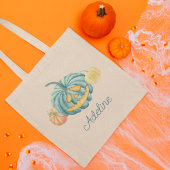 Persoonlijke Blauwgroen pompoen Halloween Trick or Tote Bag