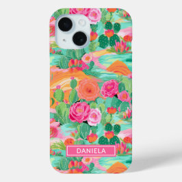 Persoonlijke Bloeiende Woestijncactussen iPhone 15 Case