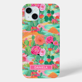Persoonlijke Bloeiende Woestijncactussen iPhone 15 Mini Hoesje