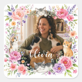 Persoonlijke bloem cat mom foto sticker