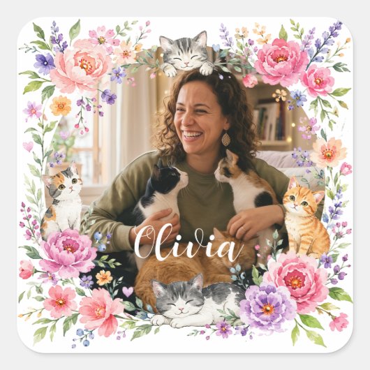 Persoonlijke bloem cat mom foto sticker (Voorkant)