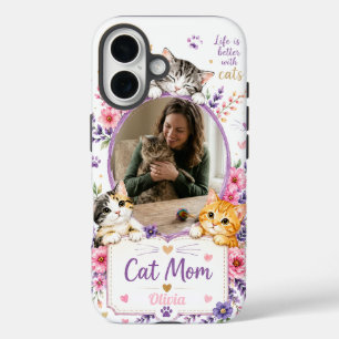 Persoonlijke bloem cat mom foto telefoonhoes  iPhone 16 hoesje