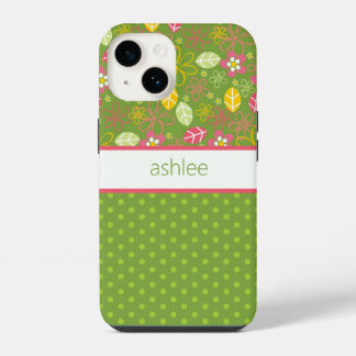 Persoonlijke bloem- en polkadot telefoonhoes iPhone 14 hoesje