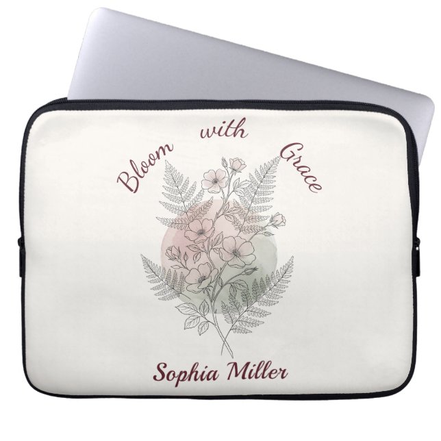 Persoonlijke bloem Roze Roos Aangepaste naam Kanto Laptop Sleeve (Voorkant)