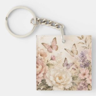 Persoonlijke Bloem Vlinder Acryl Sleutelhanger
