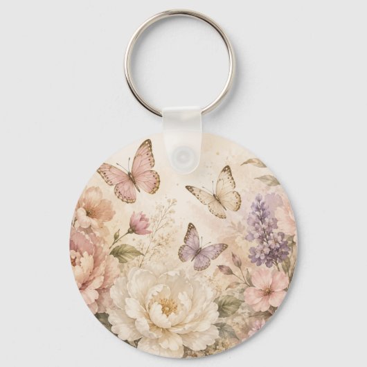 Persoonlijke Bloem Vlinder Acryl Sleutelhanger (Voorkant)