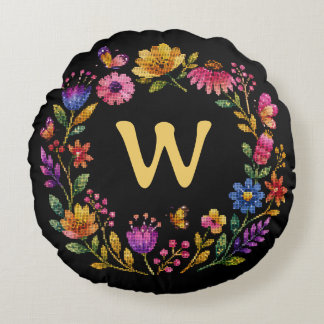 Persoonlijke bloem vlinder monogram krans kussen
