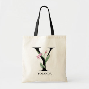 Persoonlijke bloemalfabet Y monogram tote bag