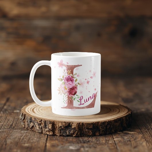 Persoonlijke bloemen beginletter mok – Letter L