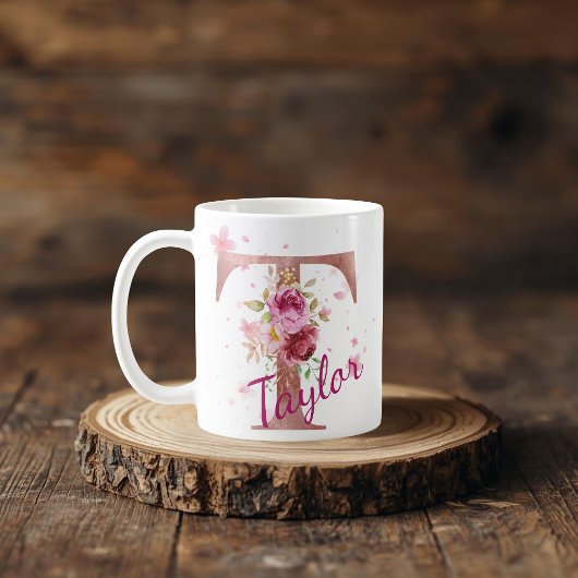 Persoonlijke bloemen beginletter mok – Letter T