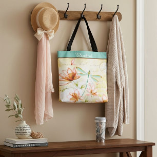 Persoonlijke bloemen en libel tote bag