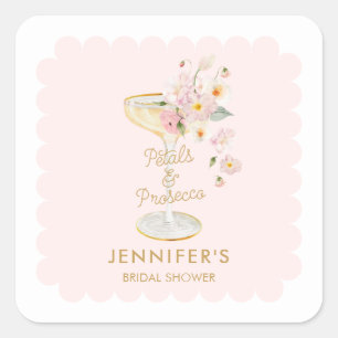 Persoonlijke 'Bloemen en Prosecco' Bruidsdouche  Vierkante Sticker