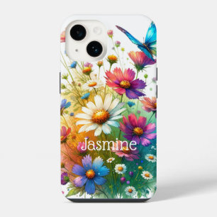 Persoonlijke bloemen- en vlinder-telefoonhoes iPhone 14 hoesje