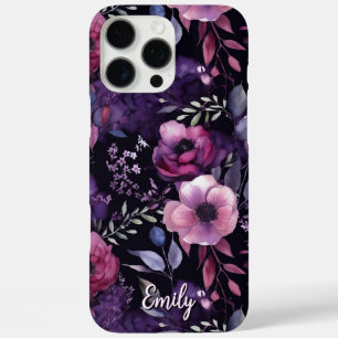 Persoonlijke bloemen in paarse en roze waterverf  iPhone 16 pro max hoesje