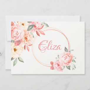 Persoonlijke bloemen in roze briefpapier kaart