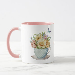 Persoonlijke bloemen in theekopje koffie- of theem mok