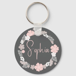 Persoonlijke bloemenaam roze sleutelhanger