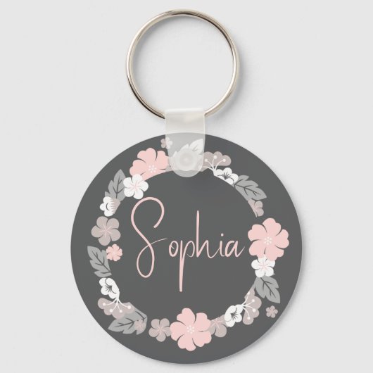 Persoonlijke bloemenaam roze sleutelhanger (Voorkant)