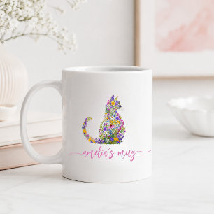 Persoonlijke bloemencat kitty koffiemok