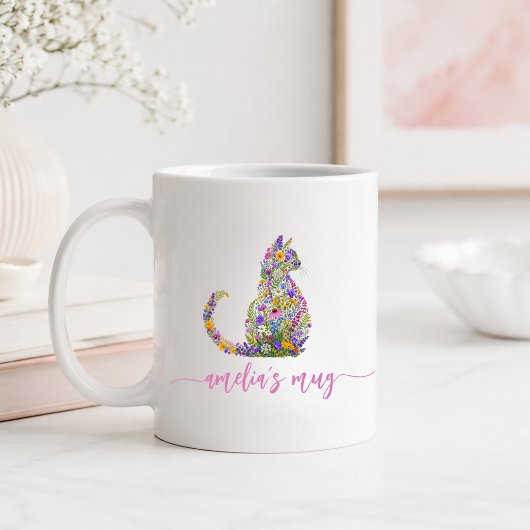 Persoonlijke bloemencat kitty koffiemok