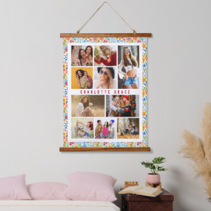Persoonlijke bloemencollage met 10 foto's hangend wandkleed