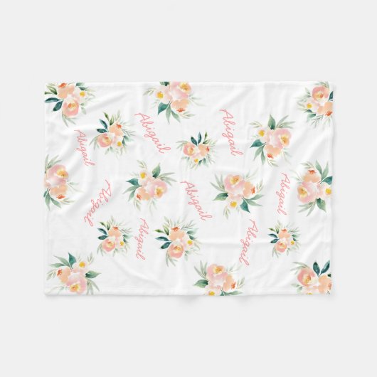 Persoonlijke bloemendeken met naam voor babymeisje fleece deken (Voorkant (Horizontaal))