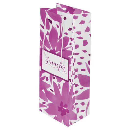 Persoonlijke bloemendesign wijnroze cadeautas (Voorkant Gekanteld)