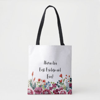Persoonlijke bloemendruk Beste Bruidsmeisje Ooit B Tote Bag
