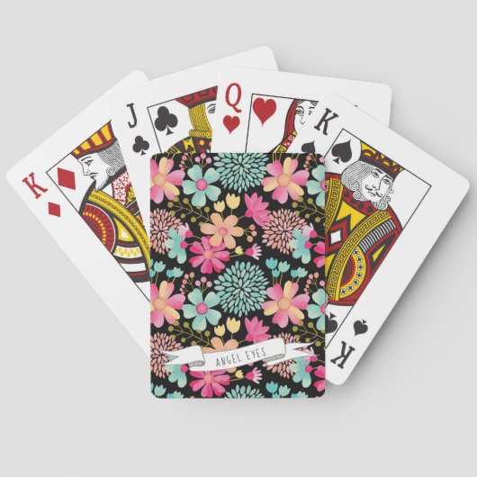 Persoonlijke bloemengouache-cadeaupack pokerkaarten (Achterkant)