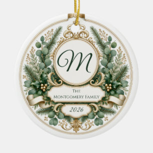 Persoonlijke bloemengroene familie keramisch ornament