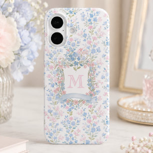 Persoonlijke bloemengroet telefoonhoes met monogra iPhone 16 hoesje