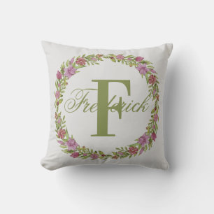 Persoonlijke bloemenkrans achternaam monogram kussen