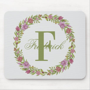 Persoonlijke bloemenkrans achternaam monogram muismat