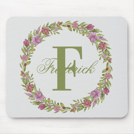 Persoonlijke bloemenkrans achternaam monogram muismat (Voorkant)