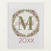 Persoonlijke bloemenkrans achternaam monogram planner (Voorkant)